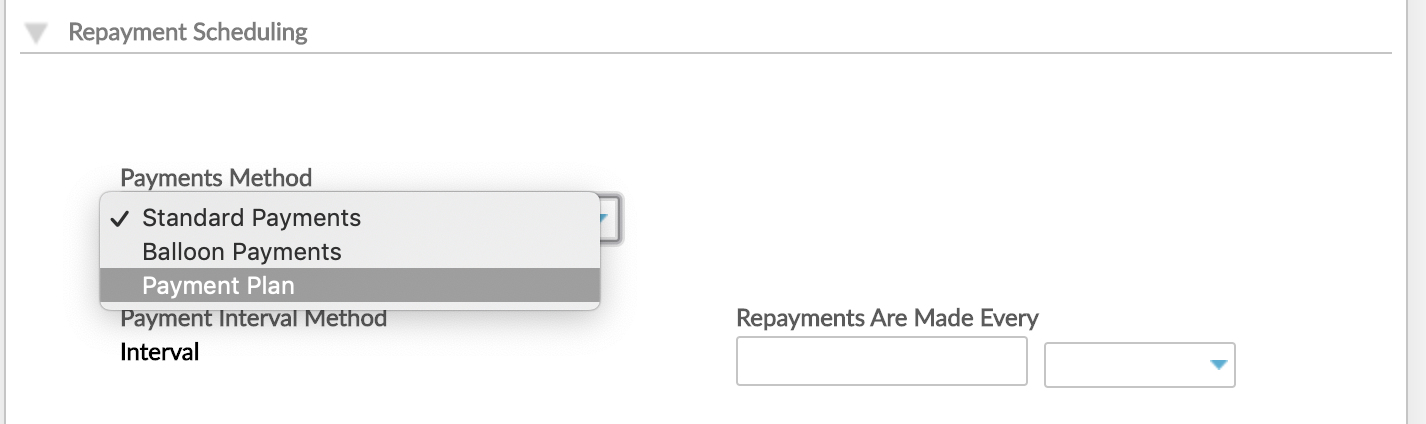 Payment Plan option under Repayment Scheduling section